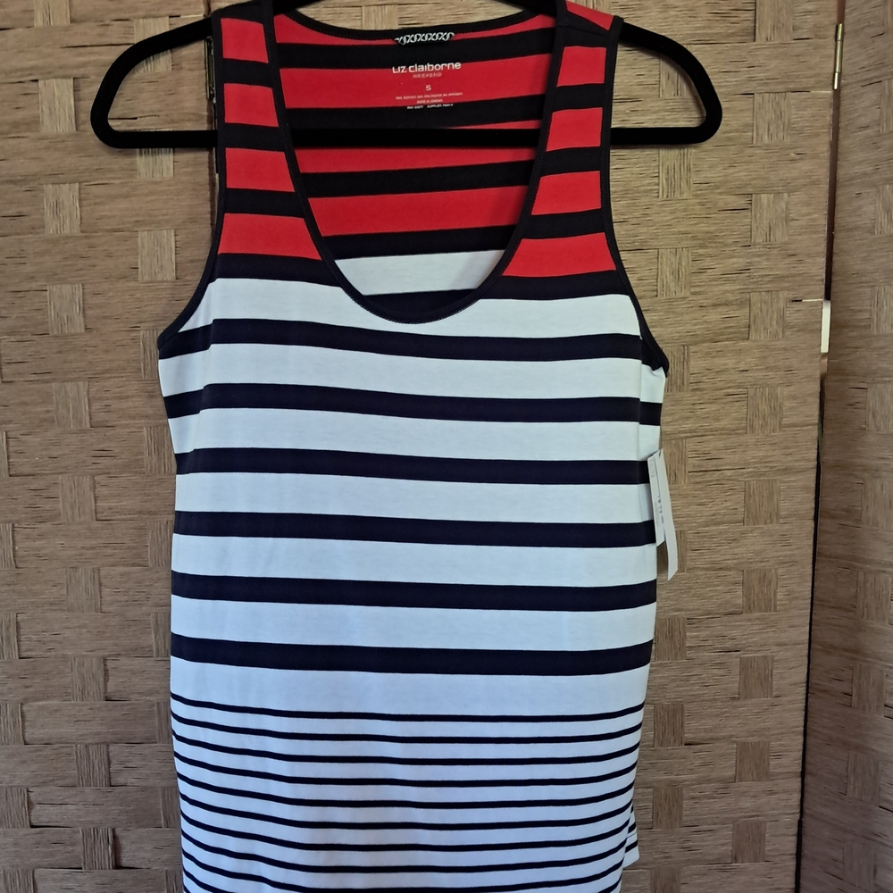 Liz Claiborne Women's Red and Black Striped Tank Top